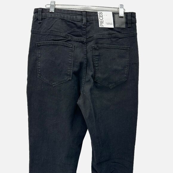 ASOS Pieces Peggy High Waist Flare Jeans Womens XL Black Stretch Preppy City NWT - Picture 4 of 12